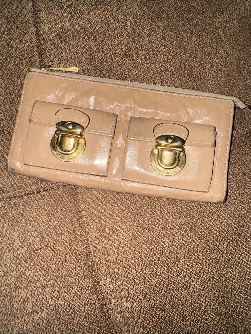 Marc Jacobs Nude Beige Leather Clutch with Dual Front Pockets